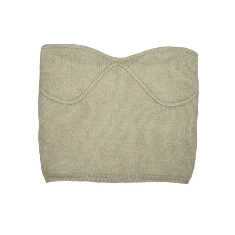 Zara Tube Top Womens Small Knit Sweater Alpaca Blend Stretch Olive Strapless